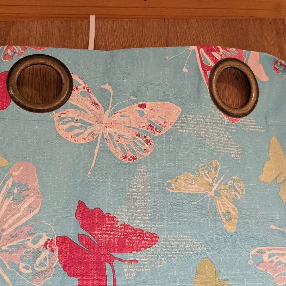 Butterfly Print Blue Blackout Curtains - Picture 4 of 6